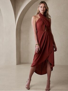 Banana Republic Factory Cross Halter Maxi Dress Spiced Rum Orange NWT Size 16P